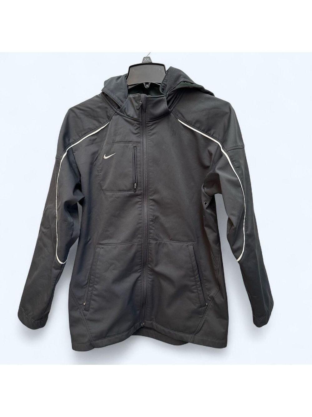 Nike Softshell Jacket Mens Size Small Fleece Lined Hooded Water Resistant Gray